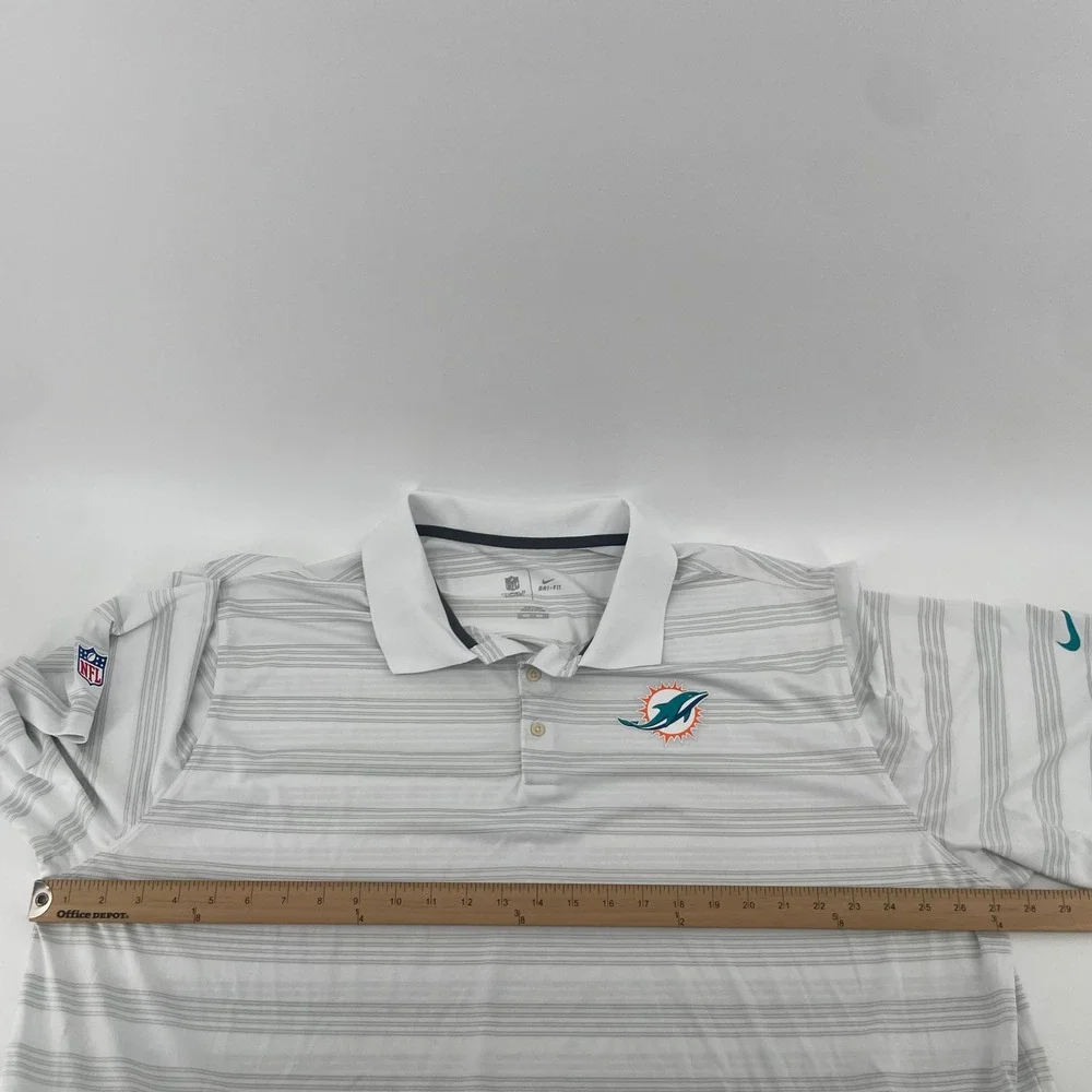 Nike Polo Shirt Mens 3XL White Miami Dolphins NFL Onfield Dri-FIT Striped